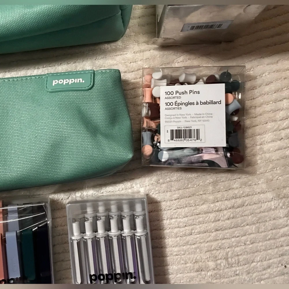 Poppin. Set of Notebooks, Pouches, Pens, Push Pins (Aqua Blue)